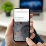 man hands holding phone with isolated screen in the room